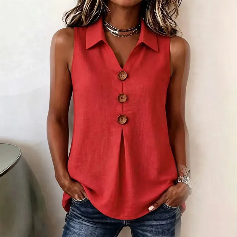 Chemise sans manches femme Coton Boutons décoratifs