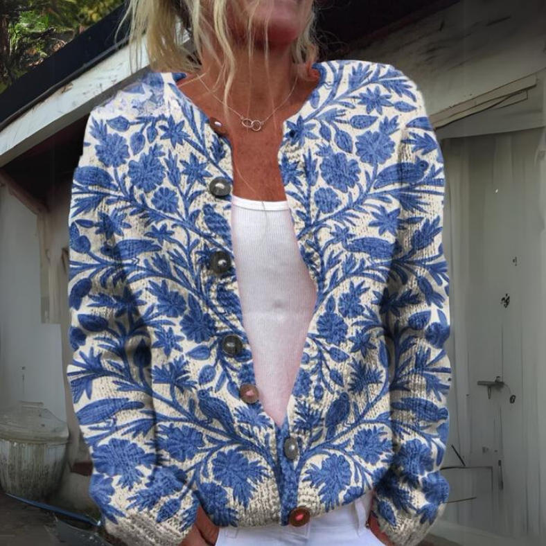 Gilet femme imprimé fleurs manches longues