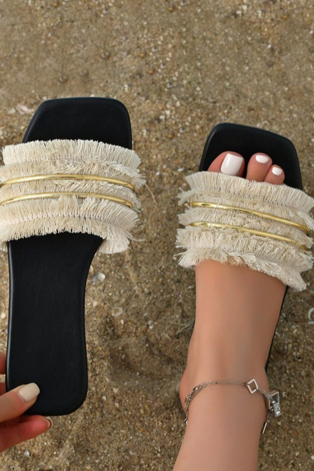 Sandales Slides Décontractées avec Franges