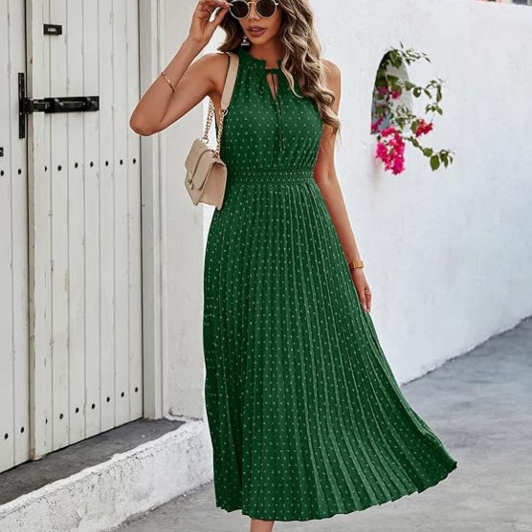 Variant image for Isabella™ – Robe Élégante Femme Longue Plissée en Polyester Vert Profond-1