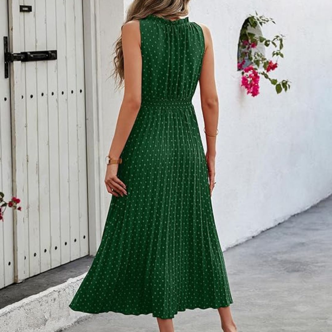 Isabella™ – Robe Élégante Femme Longue Plissée en Polyester Vert Profond-5