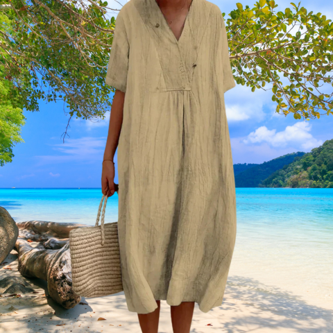 Robe Femme Lin Coton Confortable Taille Midi
