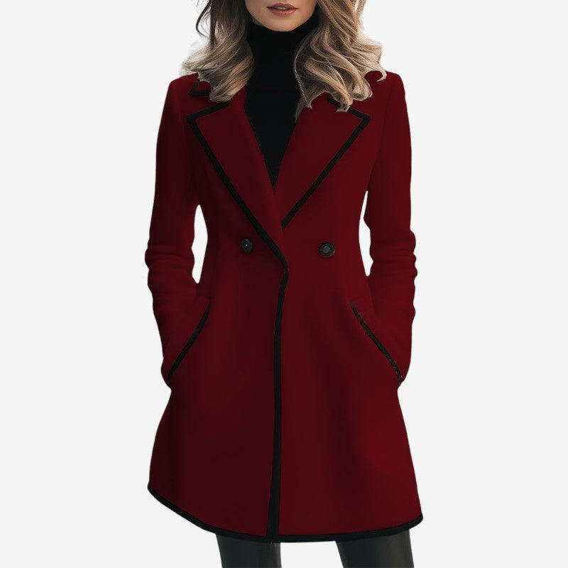 Manteau Femme Long à Manches avec Poches et Col Montant