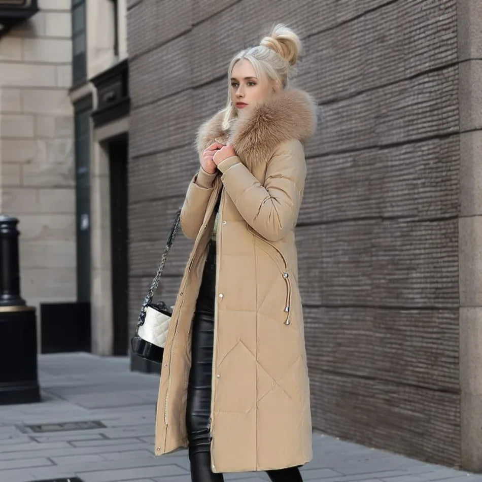 Manteau femme long à kapok avec col montant