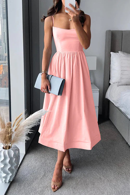 Variant image for BelleRue™ – Robe Midi Femme Chic Cintrée avec Bretelles Spaghetti-5