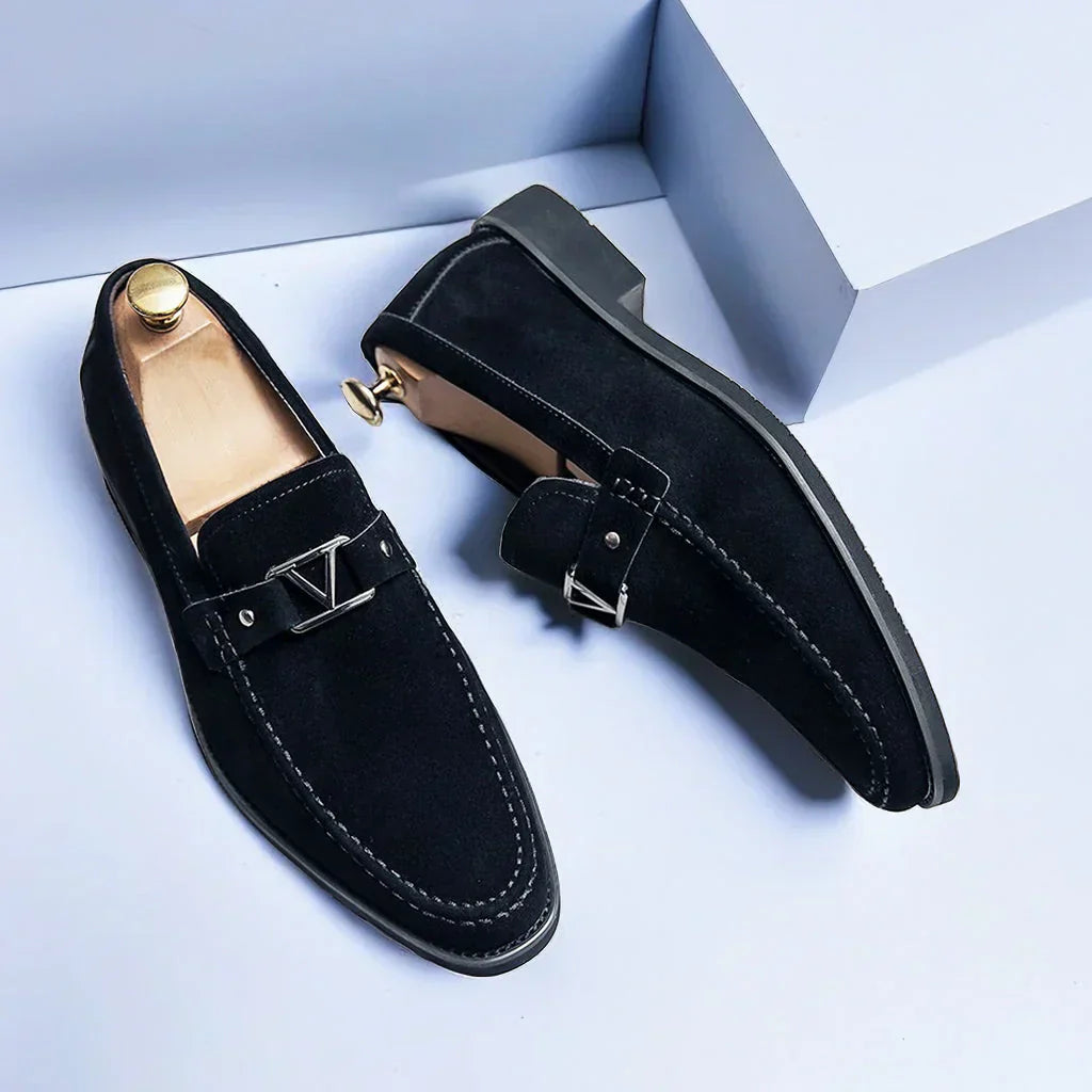Mocassins Homme Cuir Noir Élégants avec Fermeture à Boucle