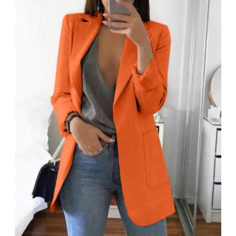 Blazer Femme Élégant Revers Cranté Décontracté