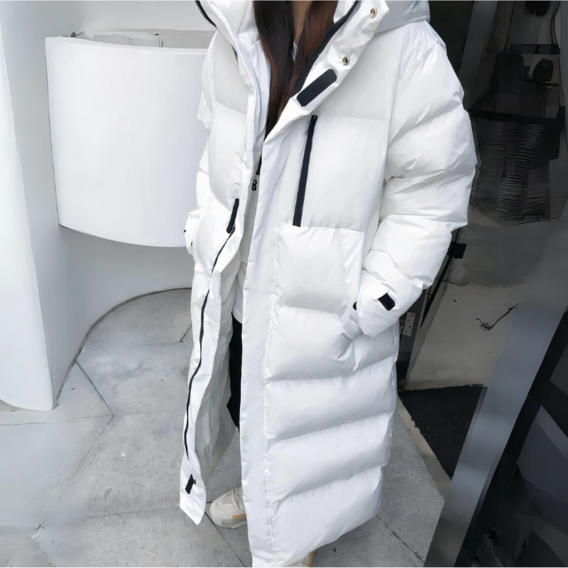 Manteau Femme Long Noir Blanc Élégant Hivernal