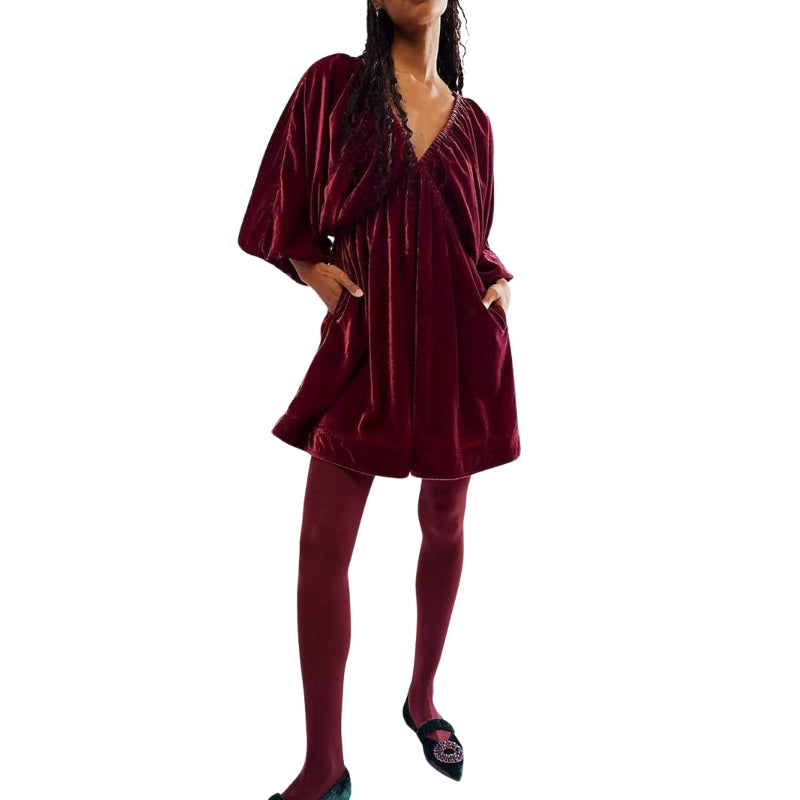 Robe Femme Élégante Manches Longues Col en V