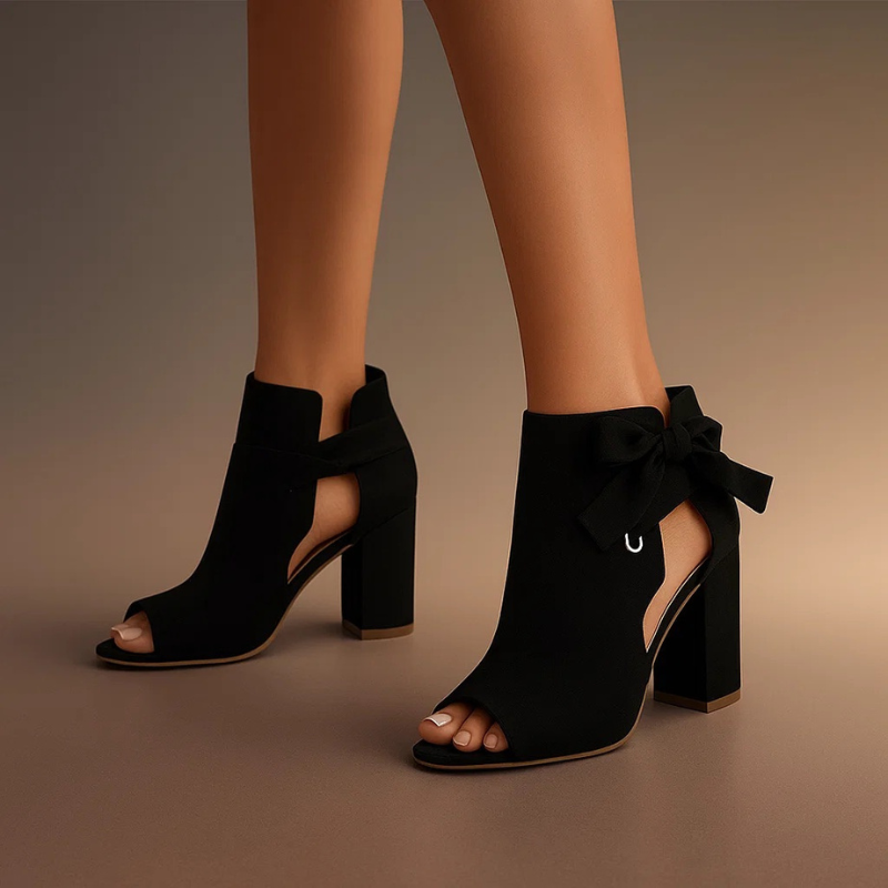 Sandales Femme Talons Carrés Nœud Bout Ouvert