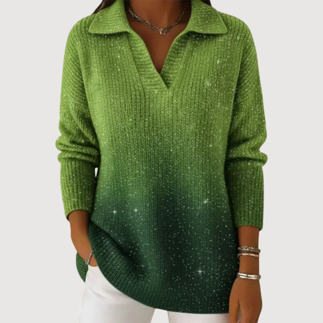 Pull Femme Tricot Pailleté Col Polo Confortable