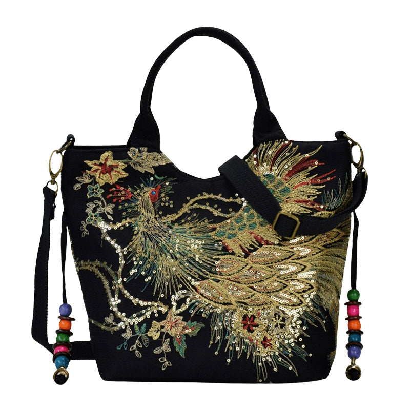 Sac à main en cuir brodé avec bretelle réglable