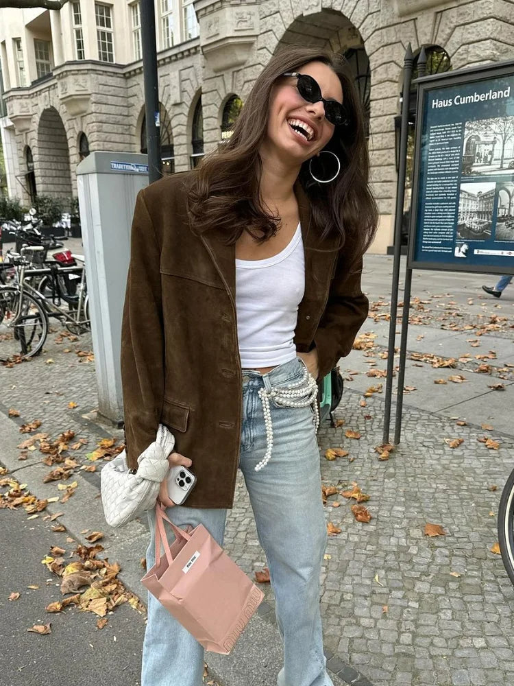 Veste Cuir Brun Femme Élégante et Chic - PanierRoyale