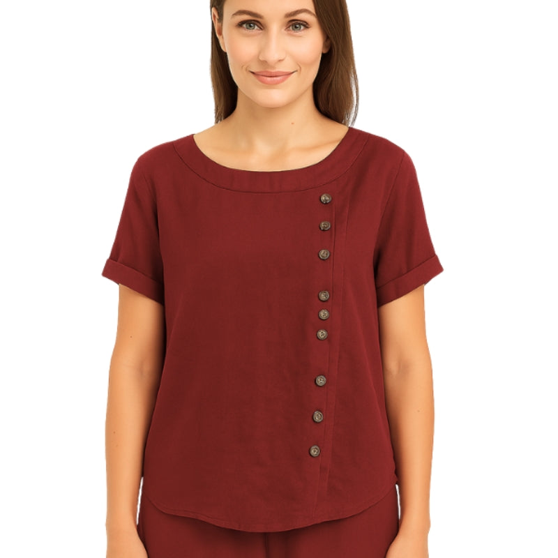 Blouse Femme Élégante Manches Courtes Boutons Avant