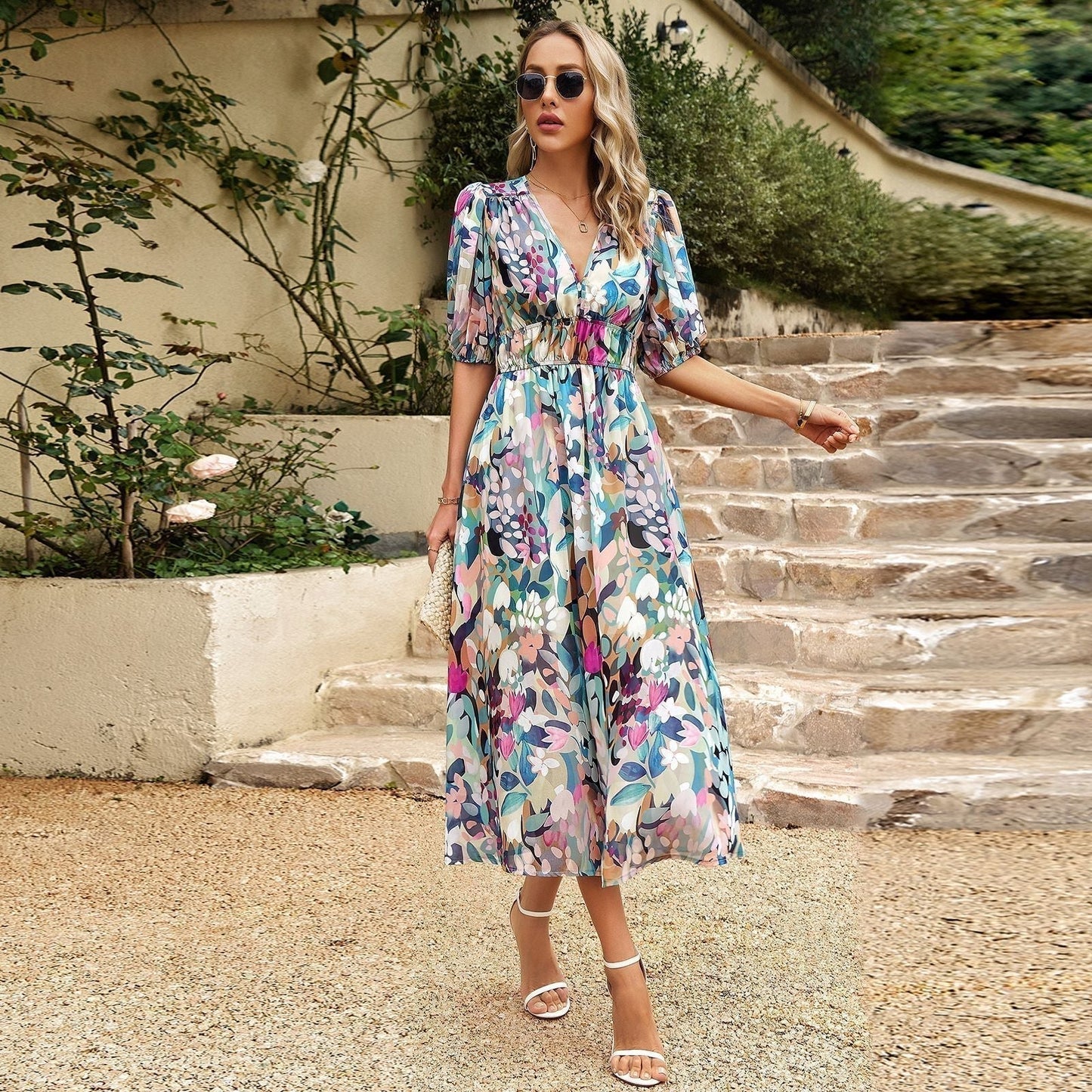 Robe Femme Élégante Florale Longue pour Été
