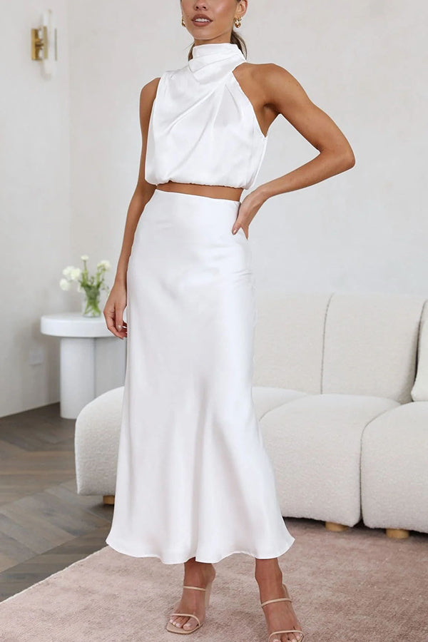 Robe de Soirée Femme Luxe - Ensemble 2 Pièces Satin Élégant