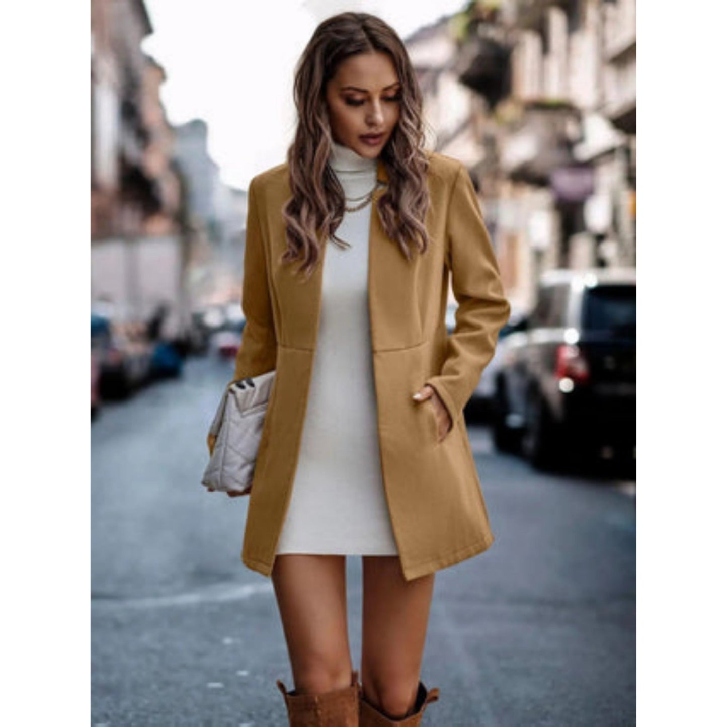 Manteau Femme Chic Long à Taille Cintrée