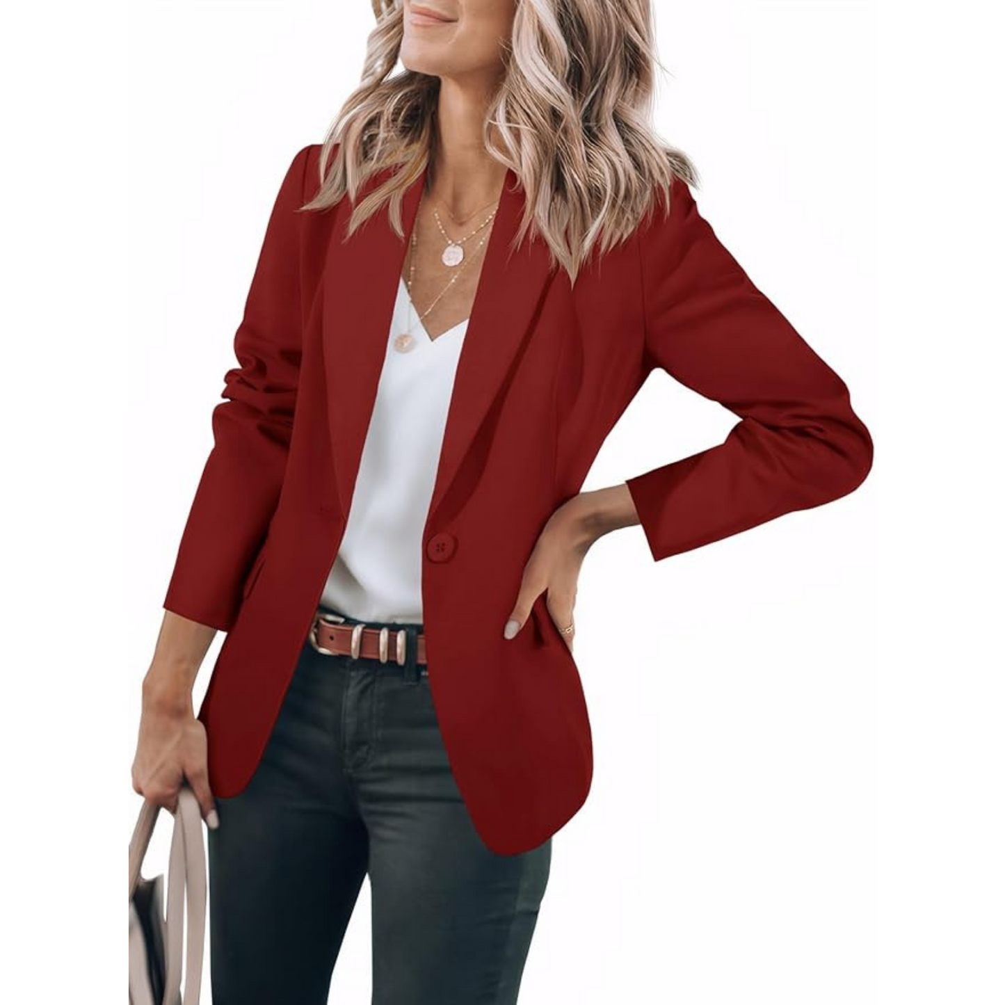 Blazer Femme Rouge Vif Décontracté
