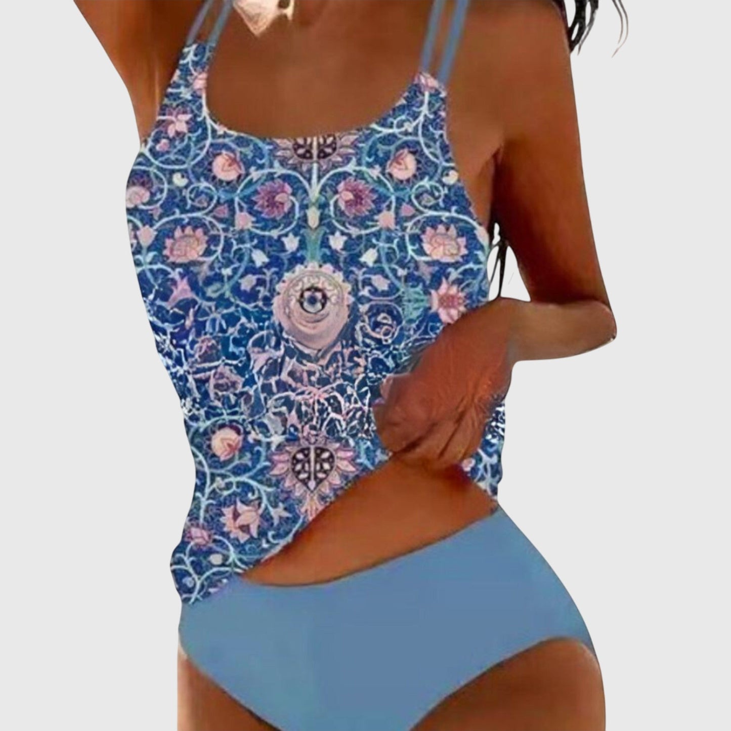Tankini Deux Pièces Femme Bretelles Doubles Coupe Ajustée