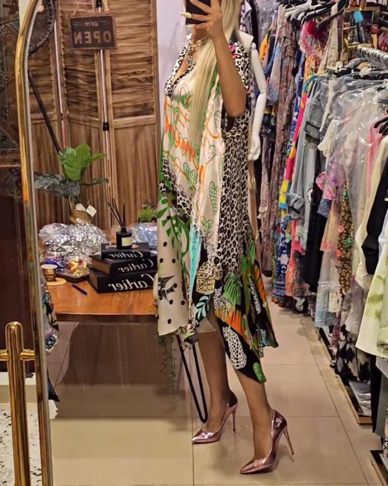 Robe Femme Imprimé Léopard Coupe Ample Col V