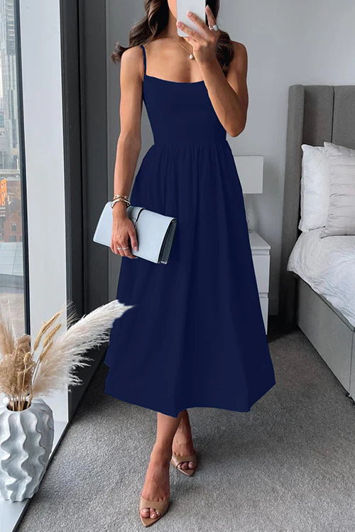 BelleRue™ – Robe Midi Femme Chic Cintrée avec Bretelles Spaghetti-3
