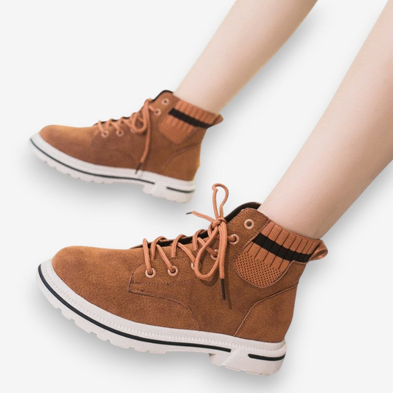 Bottines Femmes Lacets avec Semelle Antidérapante et Ornements Métal