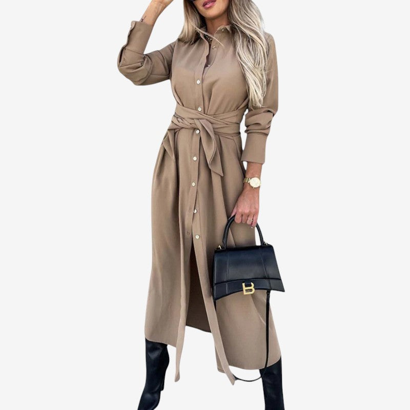Robe Femme Manches Longues Élastique Taille Évasée