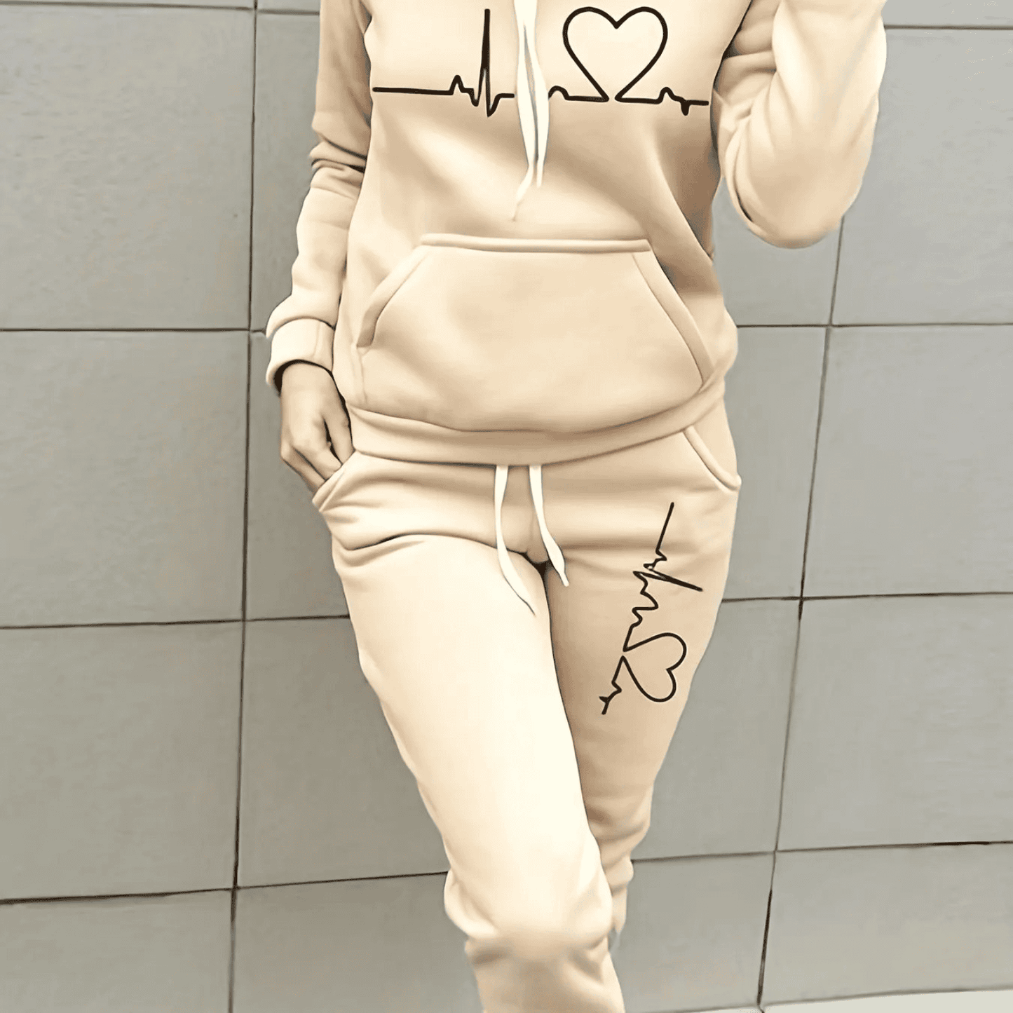 Sweat à Capuche et Pantalon Femme Hiver Cœur Rouge