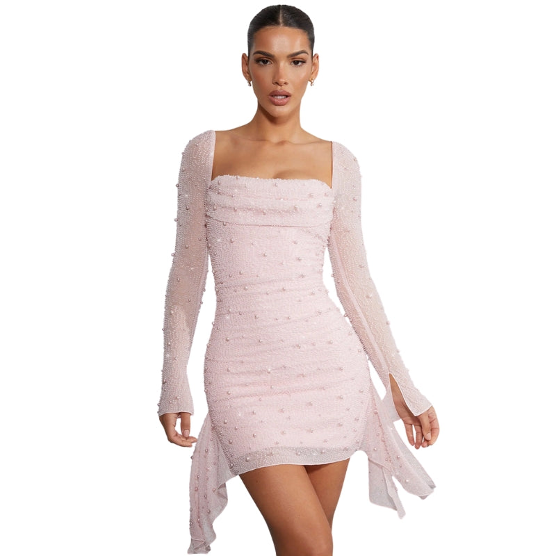 Robe Élégante Courte à Manches Longues Féminine