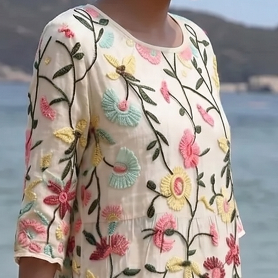 Robe midi Femme Broderie Florale Coupe Fluide