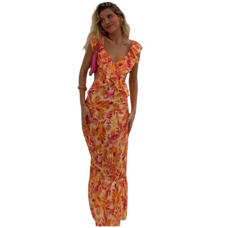 Robe Été Florale Col V Décolleté Féminin - PanierRoyale