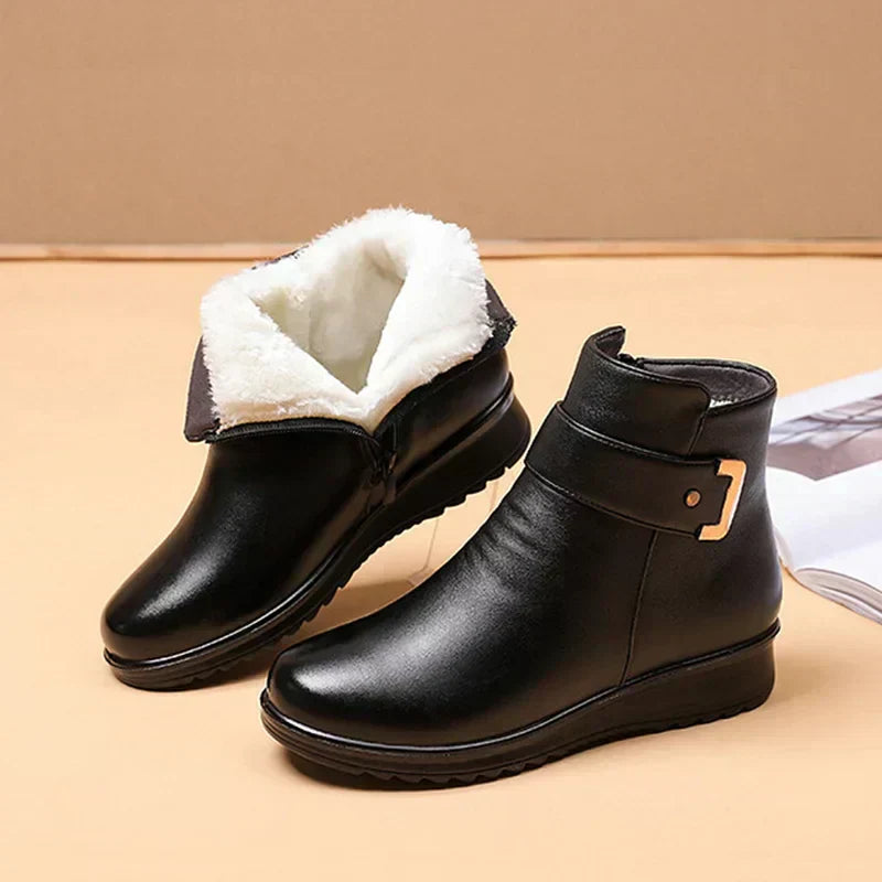 Bottines Femme Hiver Cuir Doux à Lacets
