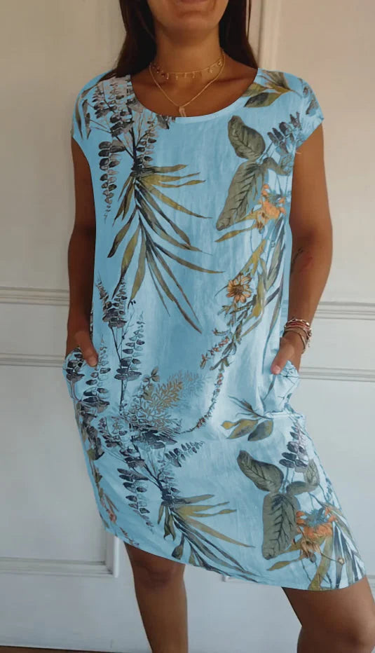 Robe Longue Femelle en Coton Lin Élégante pour Été