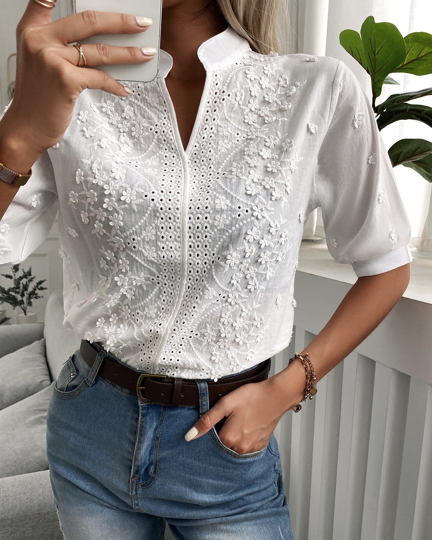 IzaElegance™ – Chemisier Femme Chic Confortable en Coton et Polyester-5