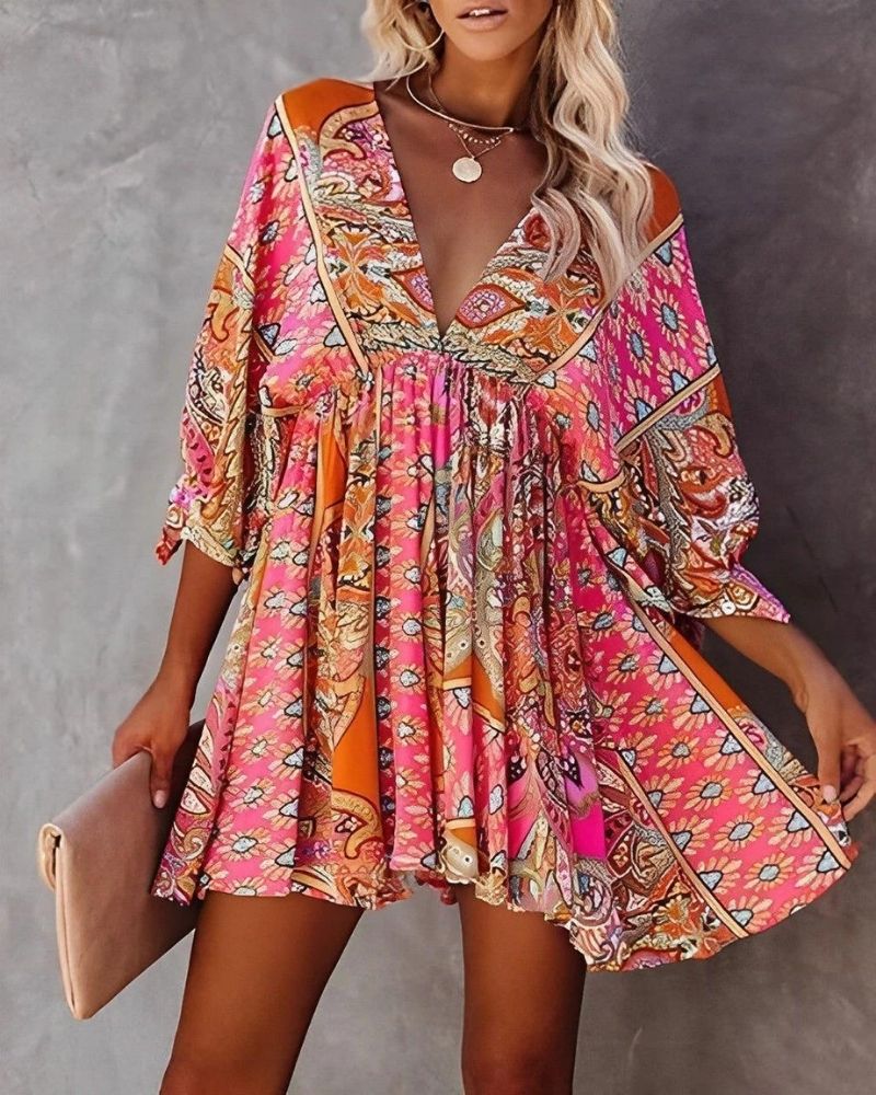Robe Été Légère Col V Manches Courtes