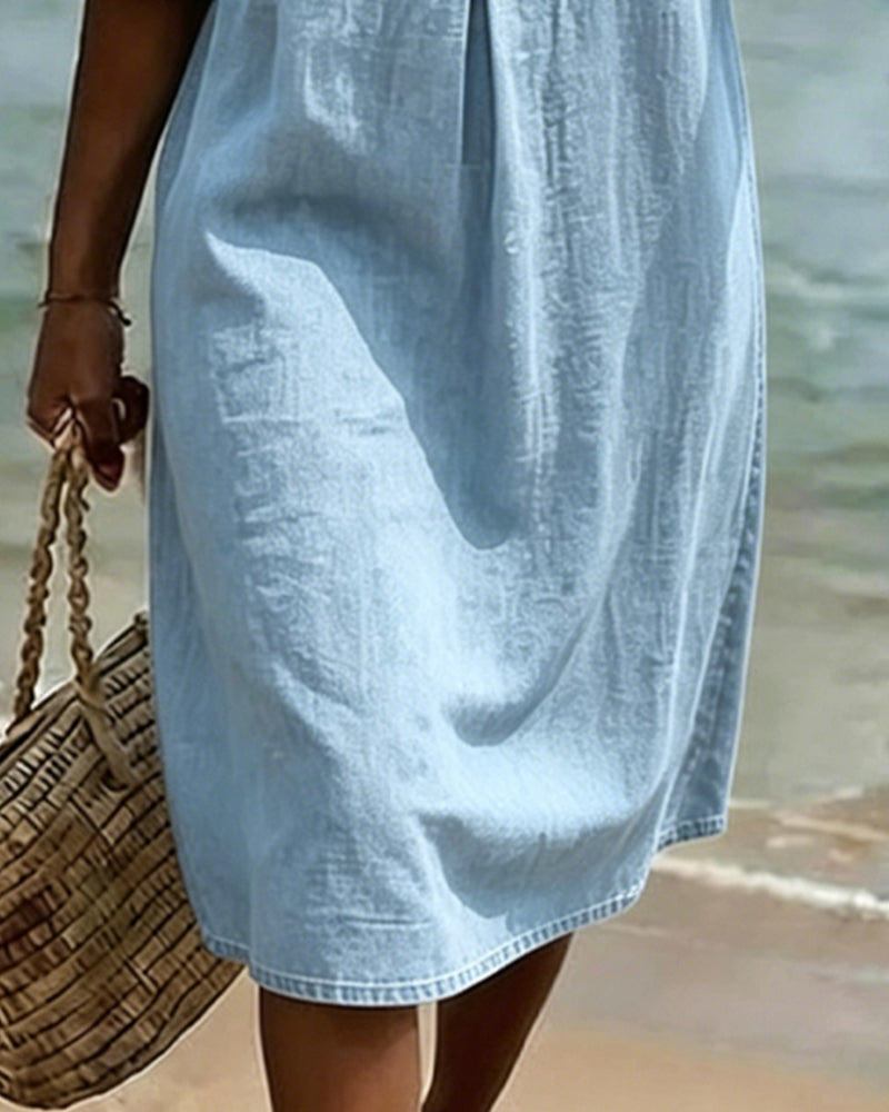 Robe Femme Denim Fluide Manches Volantées Coupe Ample