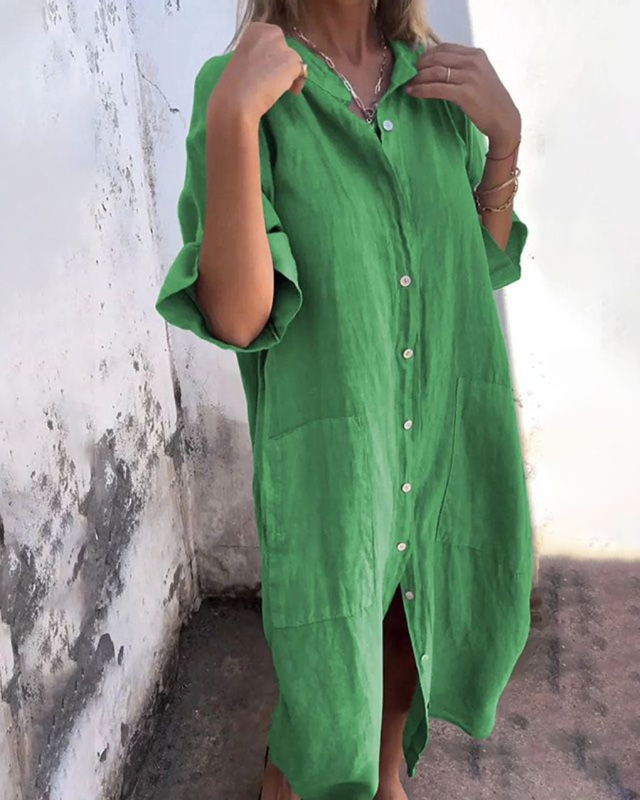Robe Chemise Femme Fluide Boutonnée Coupe Oversize