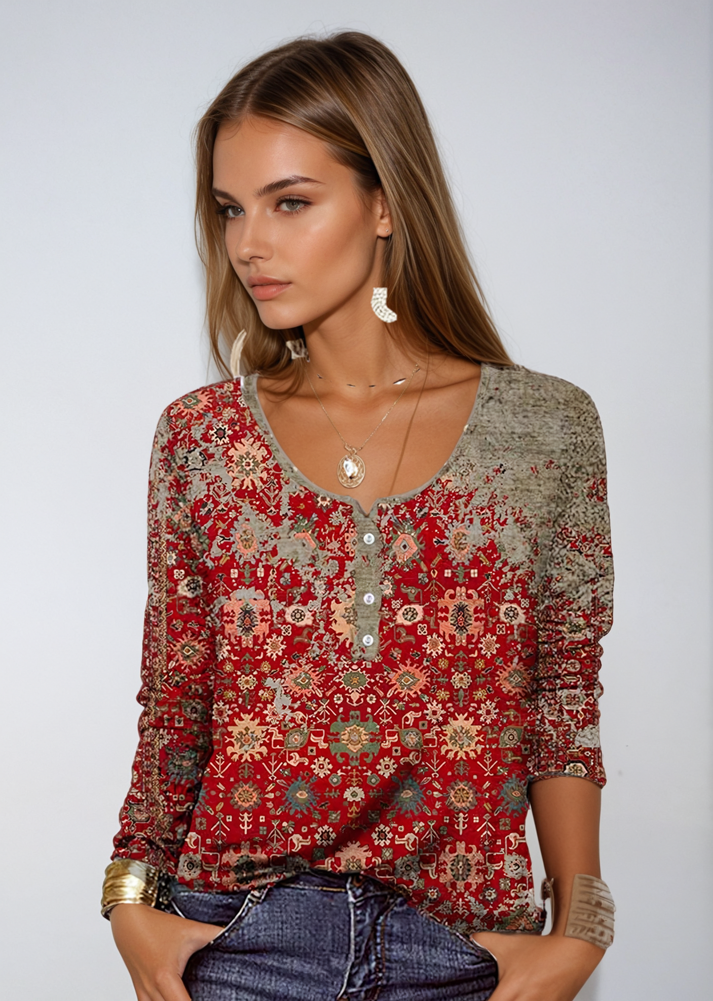 Variant image for Inès™ – Pull-Over Femme Élégant Confort Optimal avec Motif Aztèque-1