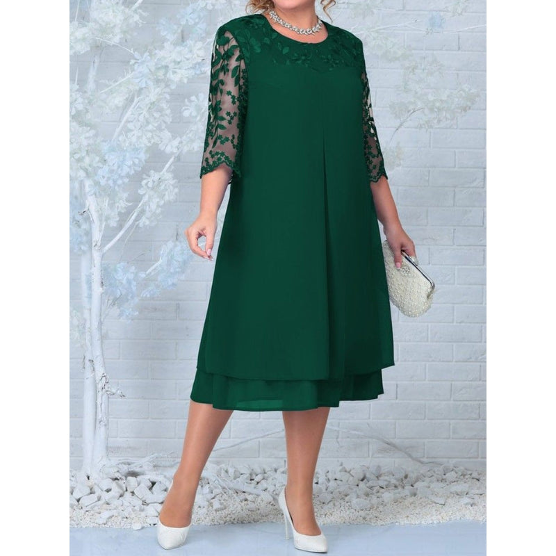 Robe Élégante Mi-Longue Manches Courtes