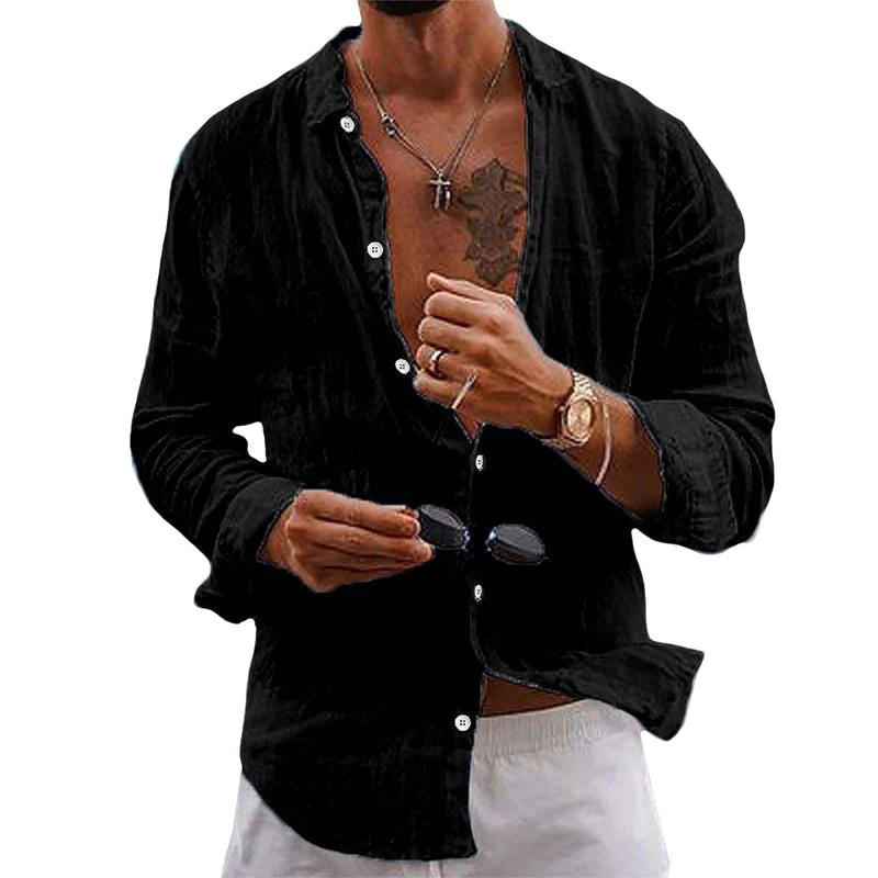 Chemise Homme Coton Blanc Élégant Manches Longues