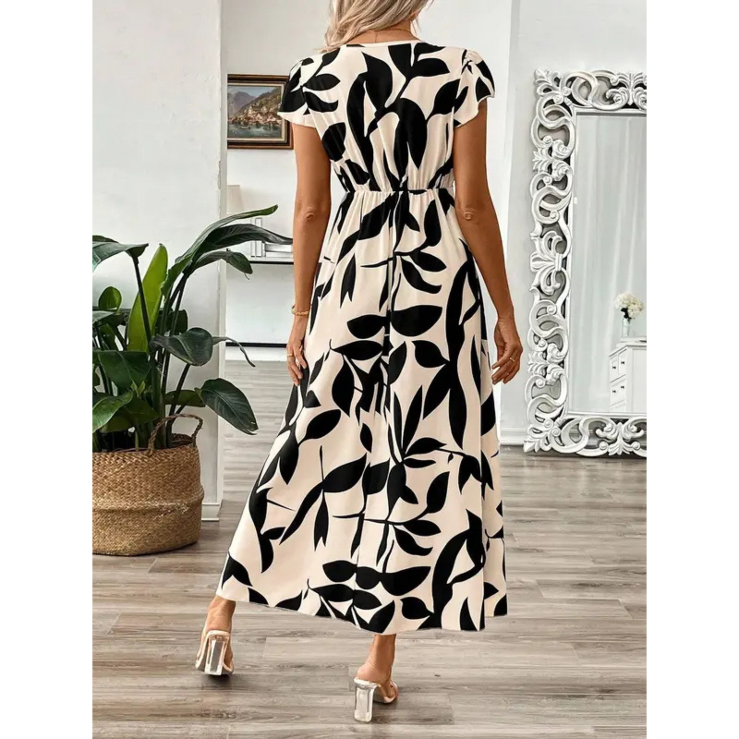 Robe Maxi Femme en Tissu Imprimé Coupe Croisée Col V