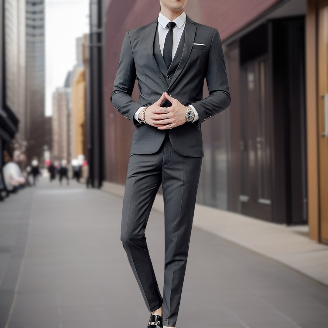 Costume Mariage Homme Classique Trois Pièces avec Boutons de Manchette