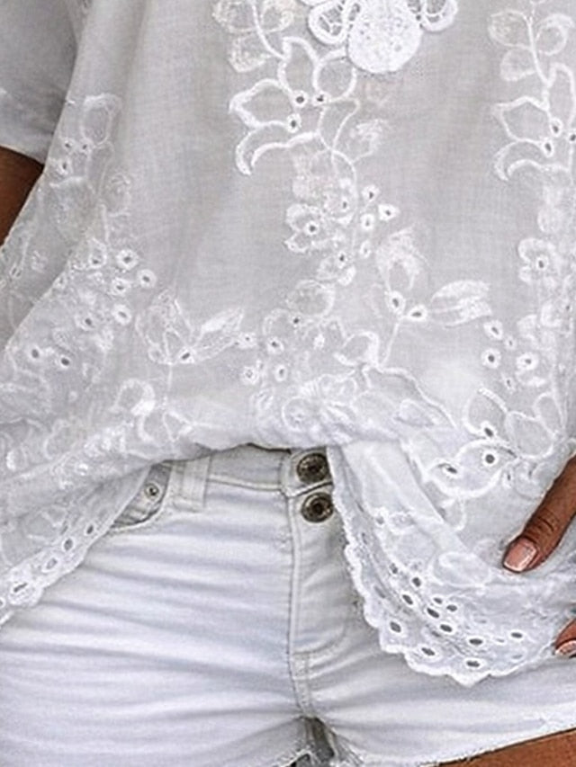 Blouse Femme Broderie Dentelle Florale Coupe Fluide