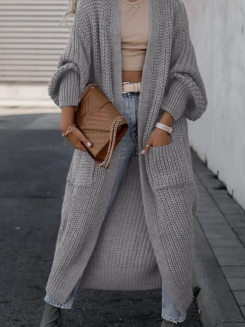 Cardigan Femme Longue Douillette avec Poches pour Hiver