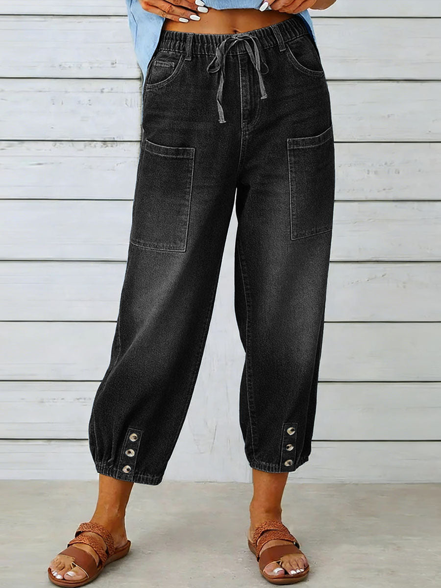 Jean Femme Taille Haute Coton Coupe Large Décontractée