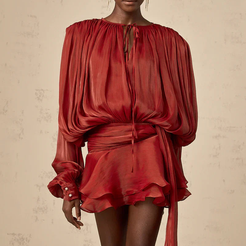 Robe Femme Confortable à Manches Longues et Col V