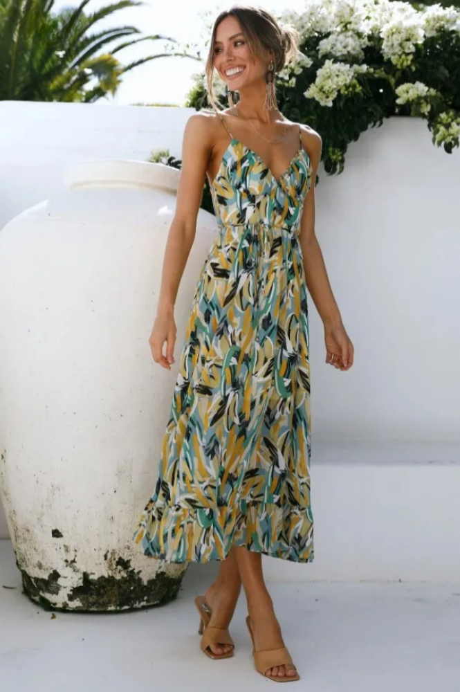 Robe Femme Été Mi-Longue Col V Décontractée