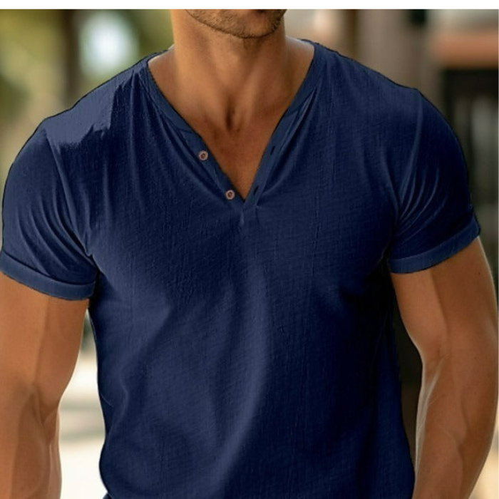 Chemise Homme Col V Manches Courtes Élegante