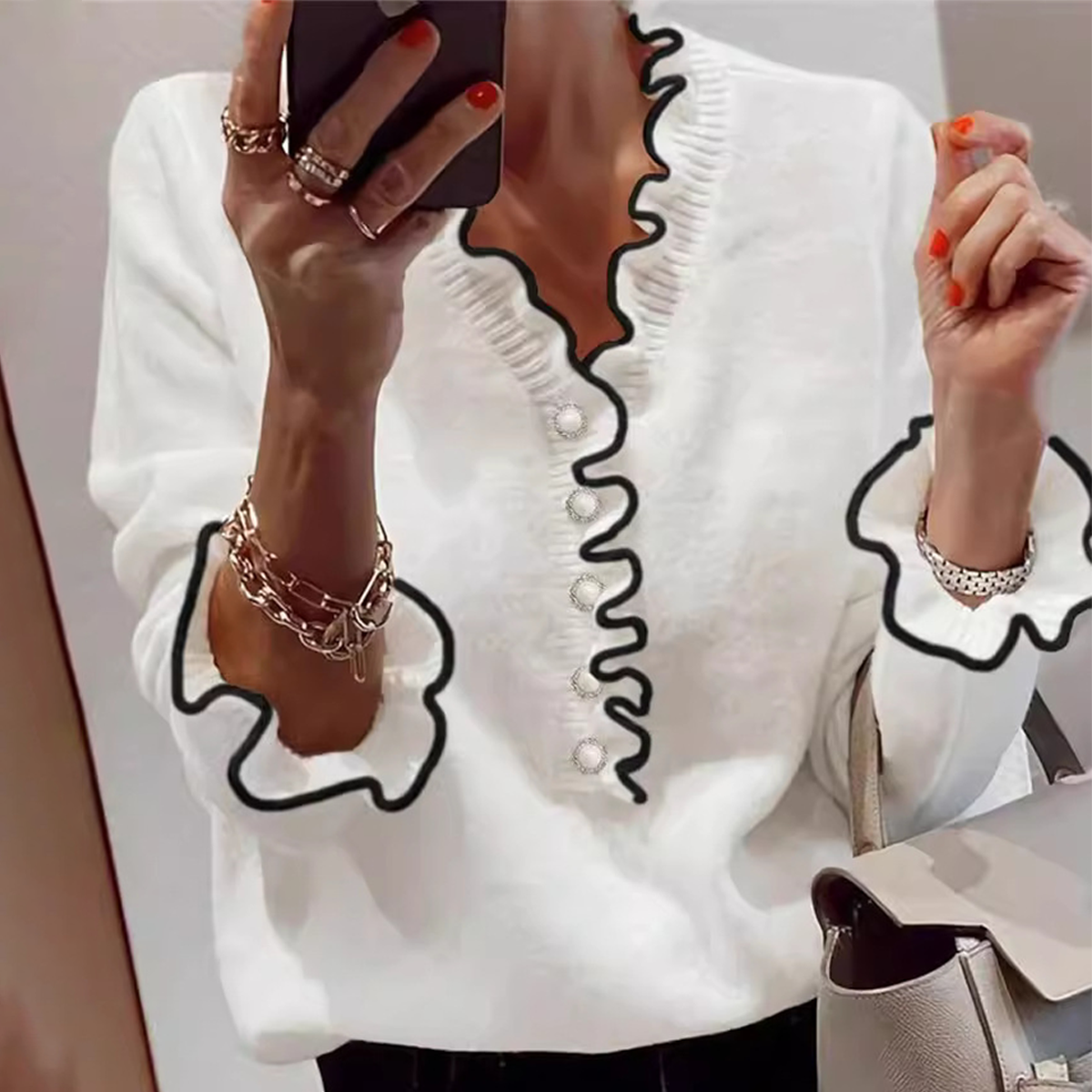 Blouse Femme Blanche Dentelle avec Fines Volants - PanierRoyale