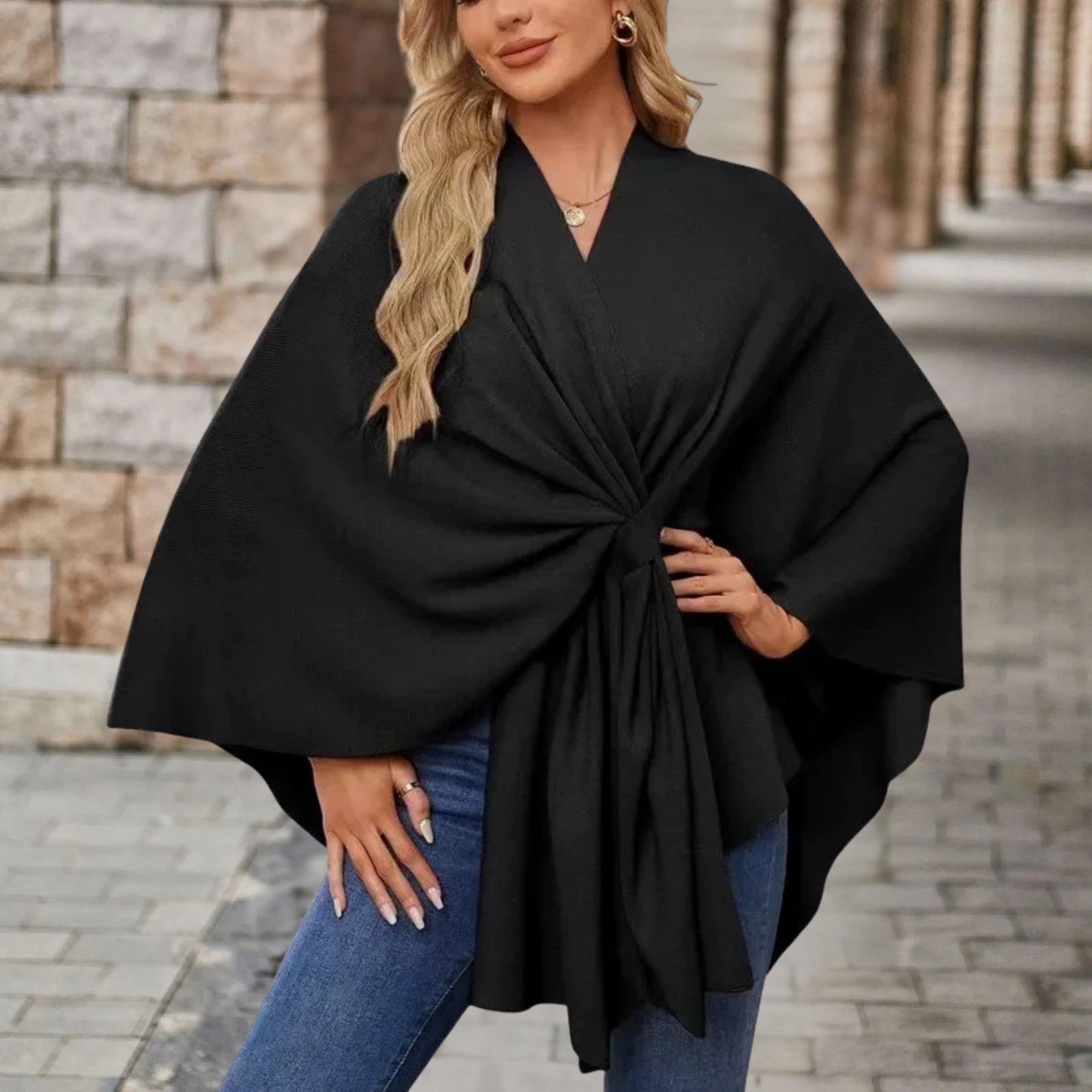 Top femme cape décolleté avec nœud devant